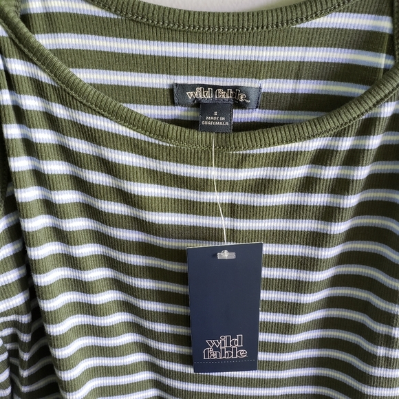 Wild Fable Olive Green Stripe Tier Ruffle Dress - Picture 3 of 5